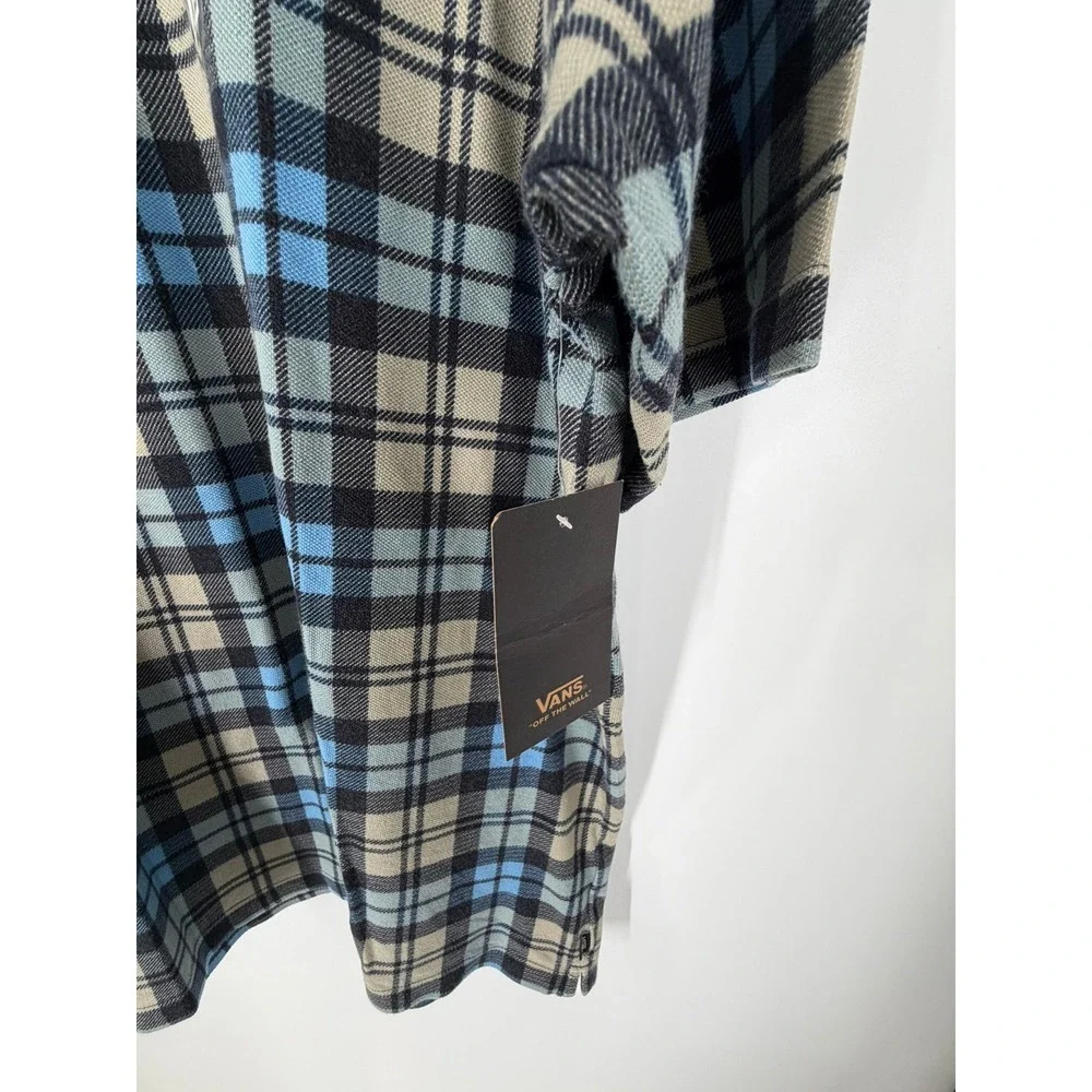 Vans Bellmoor Plaid Polo Shirt Men XL Blue Navy Tan Loose Fit VN000KUNE88 NWT